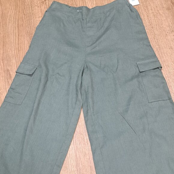 Jessica Simpson Green Wide Leg Cargo Linen Blend Pant NWT Misses Size Small - Picture 4 of 8